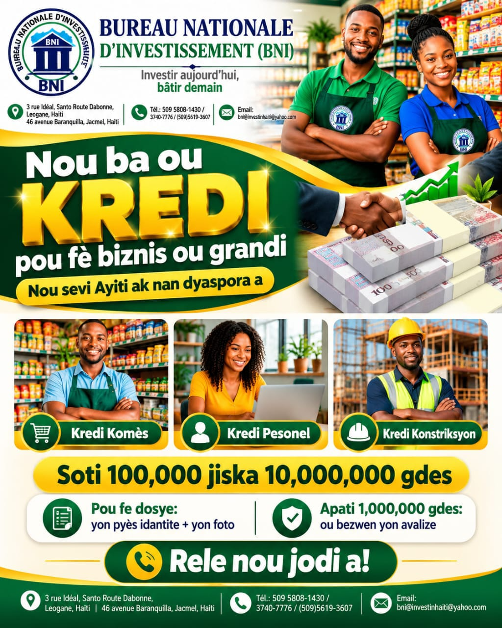 Afich BNI sou kredi pou biznis, pèsonèl ak konstriksyon